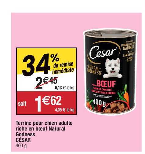 terrine pour chien adulte riche en bœuf natural godness césar