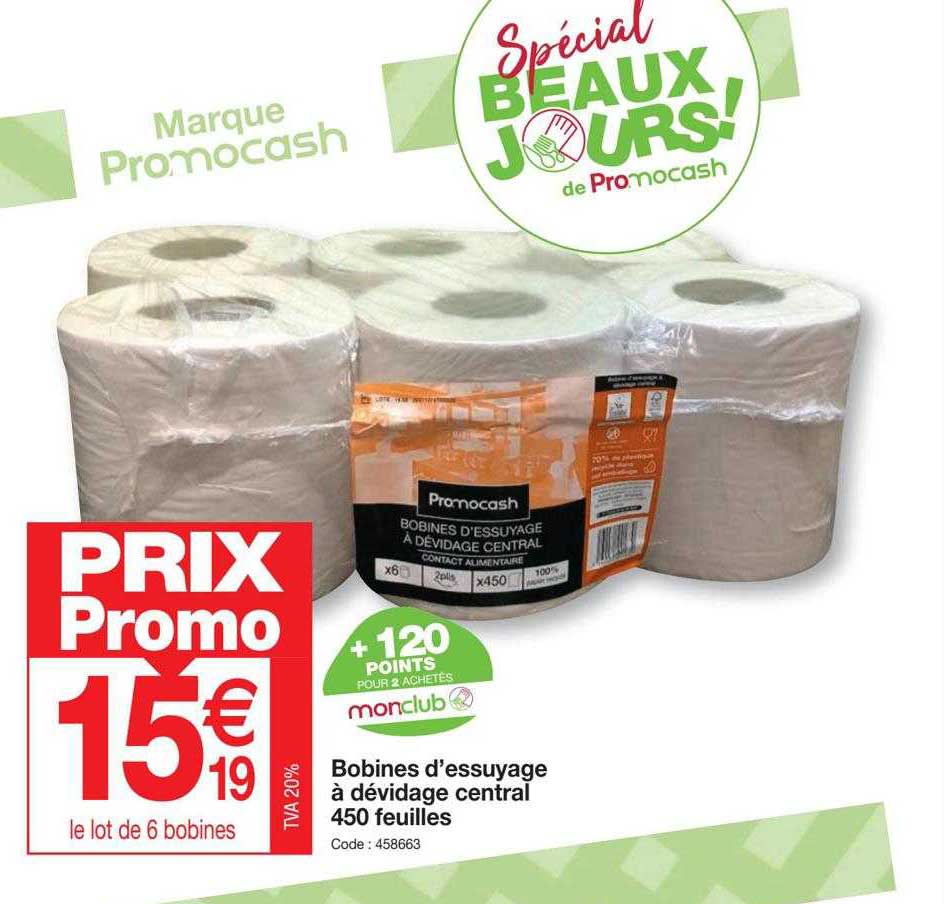 bobines d'essuyage à dévidage central 450 feuilles