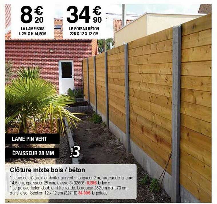 Clôture Mixte Bois-béton