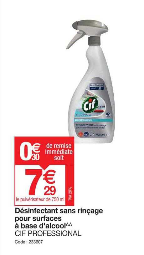 désinfectant sans rinçage pour surfaces à base d'alcool cif professional