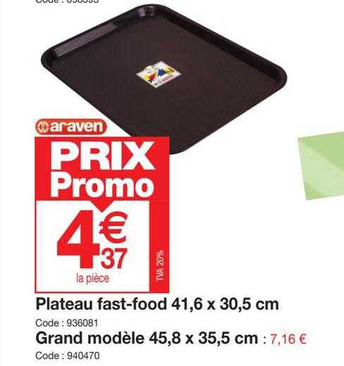 Plateau Fast-food 41,6 X 30,5 Cm, Grand Modèle 45,8 X 35,5 Cm