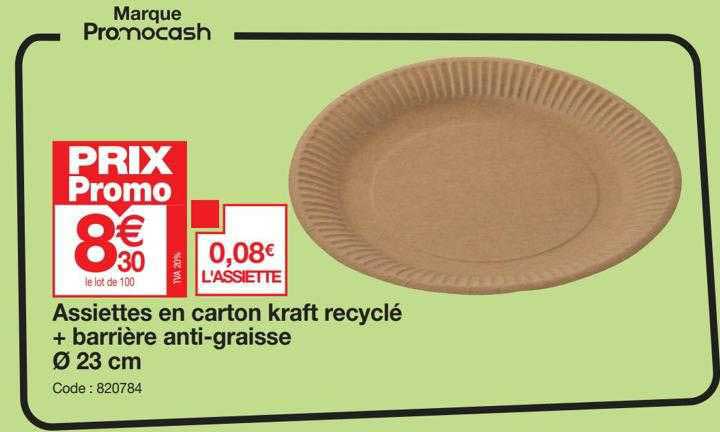 Assiettes En Carton Kraft Recyclé + Barrière Anti-graisse ø 23 Cm