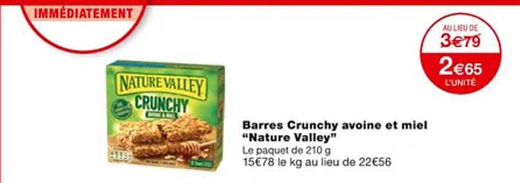 barres crunchy avoine et miel "nature valley"
