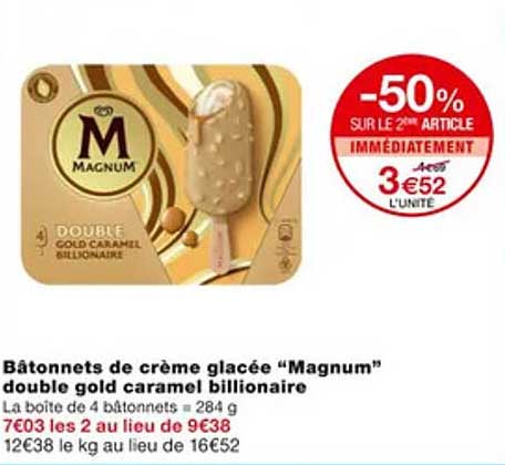 Bâtonnets De Crème Glacée "magnum" Double Gold Caramel Billionaire
