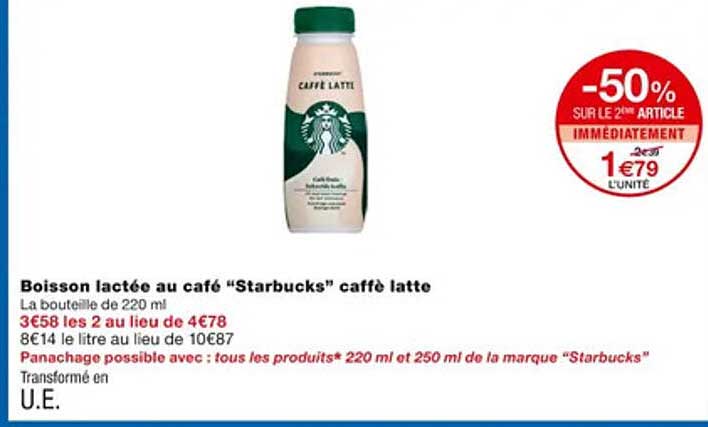 boisson lactée au café "starbucks" caffè latte