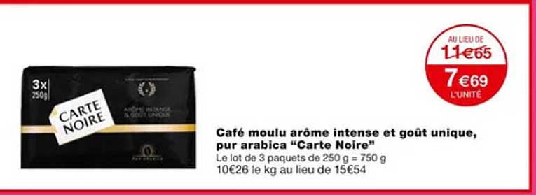 Café Moulu Arôme Intense Et Goût Unique, Pur Arabica "carte Noire"