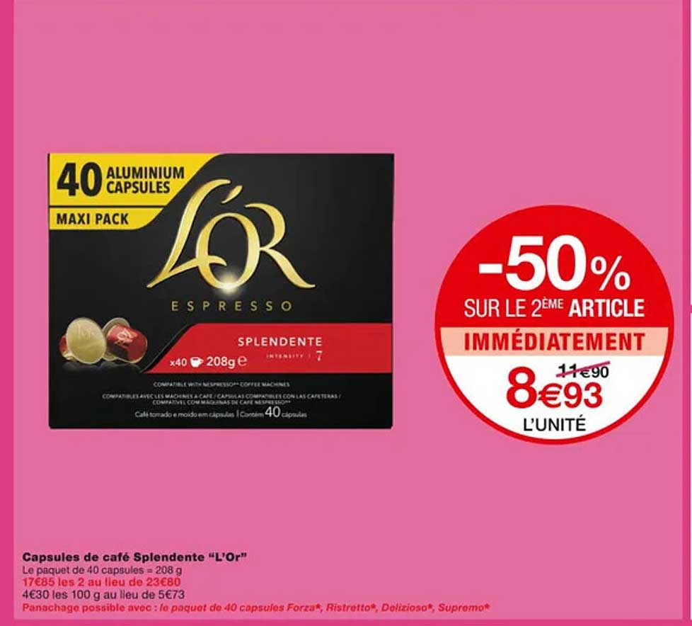 Capsules De Café Splendente "l'or"