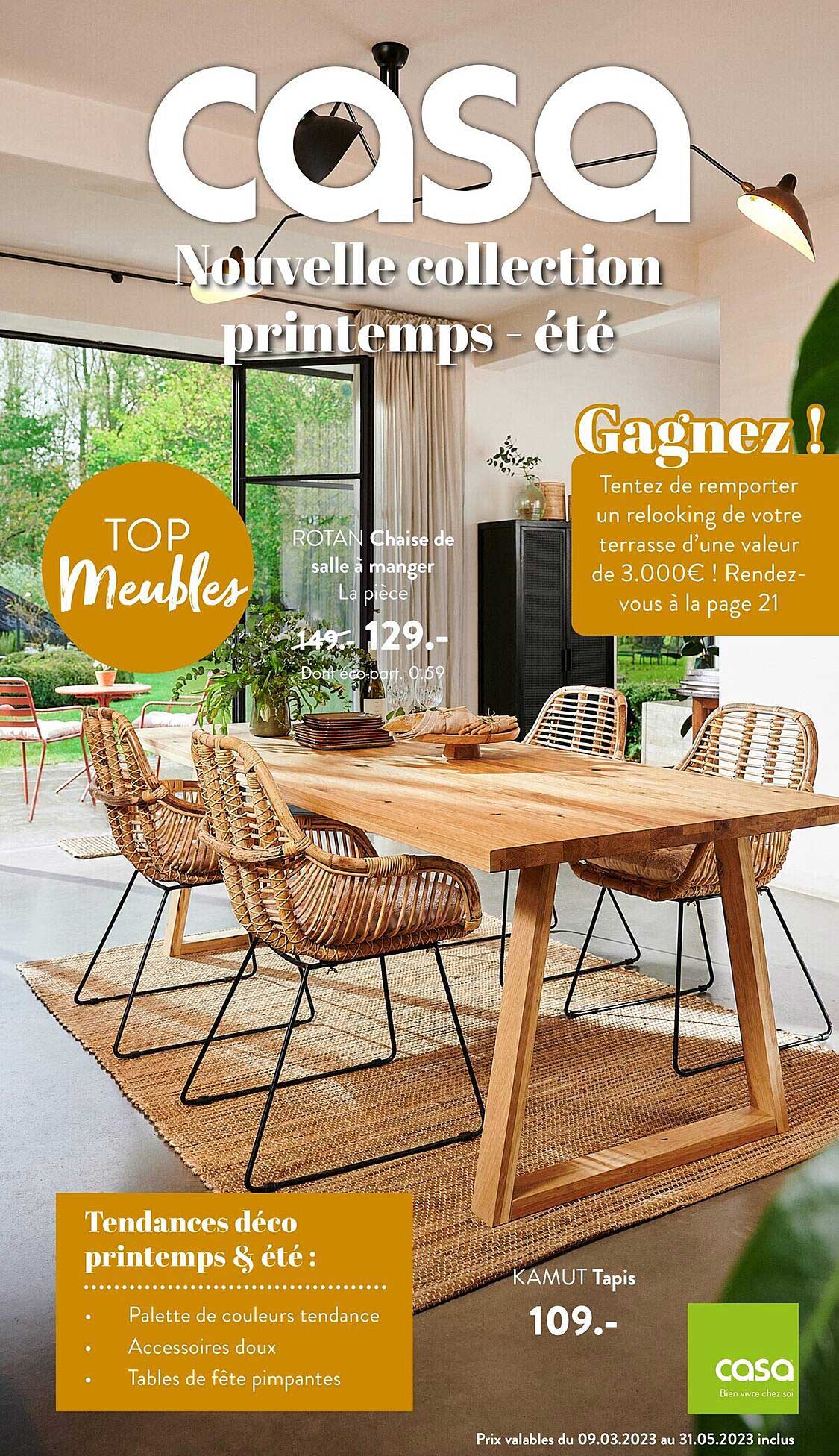 chaise de salle à manger rotan, tapis kamut