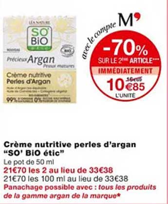 crème nutritive perles d'argan "so'bio étic"