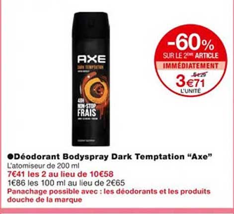 déodorant bodyspray dark temptation "axe"