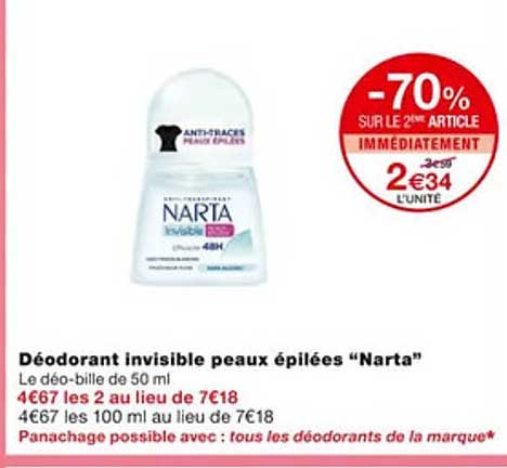 déodorant invisible peaux épilées "narta"