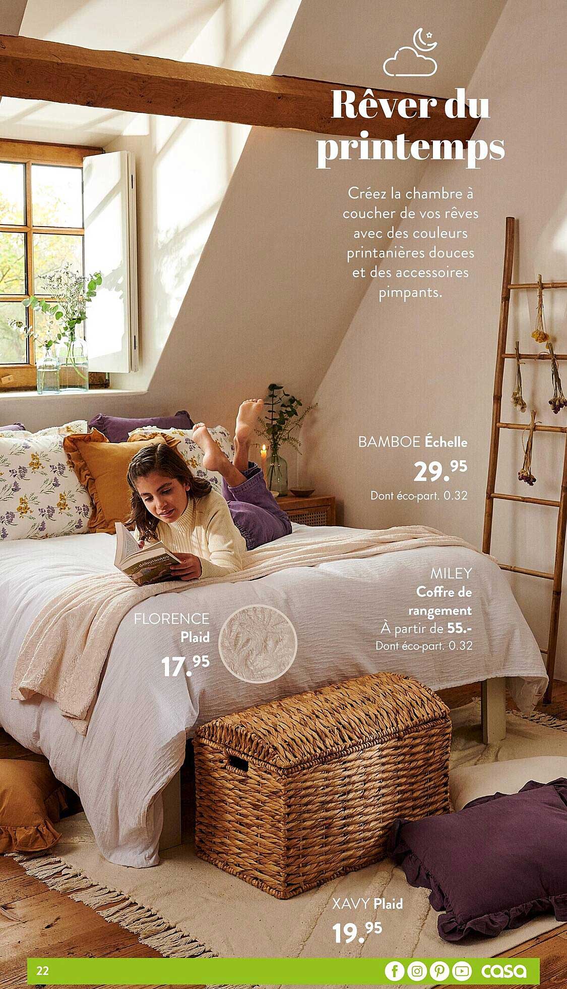 échelle bamboe, coffre de rangement miley, plaid florence, plaid xavy