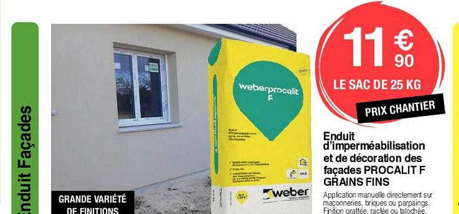 enduit d'imperméabilisation et de décoration des façades procalit f grains fins