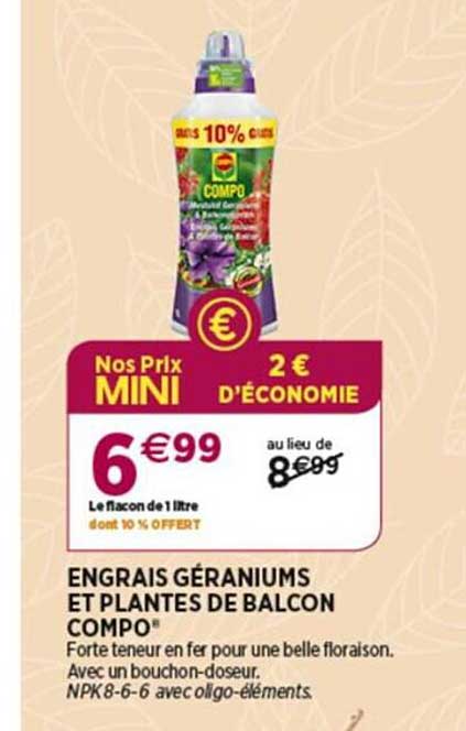 engrais géraniums et plantes de balcon compo