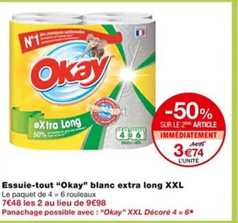 essuie-tout "okay" blanc extra long xxl