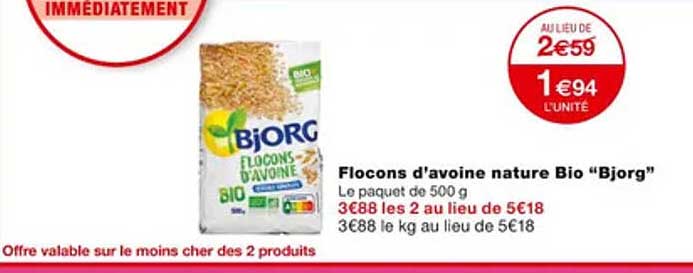 flocons d'avoine nature bio "bjorg"