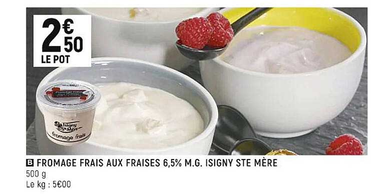 fromage frais aux fraises 6,5% m.g. isigny ste mère