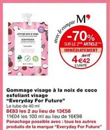 gommage visage à la noix de coco exfoliant visage "everyday for future"