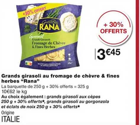 grands girasoli au fromage de chèvre & fines herbes "rana"