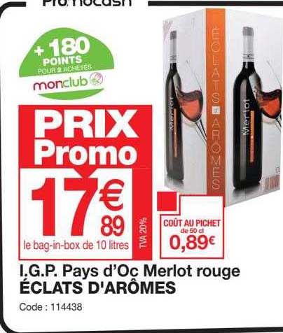 i.g.p. pays d'oc merlot rouge éclats d'arômes