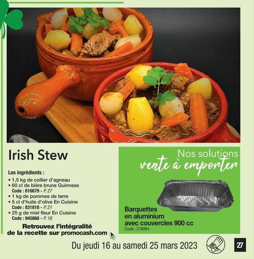 Irish Stew, Barquettes En Aluminium Avec Couvercles 900 Cc