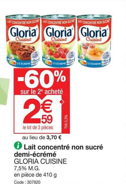 lait concentré non sucré demi-écrémé gloria cuisine