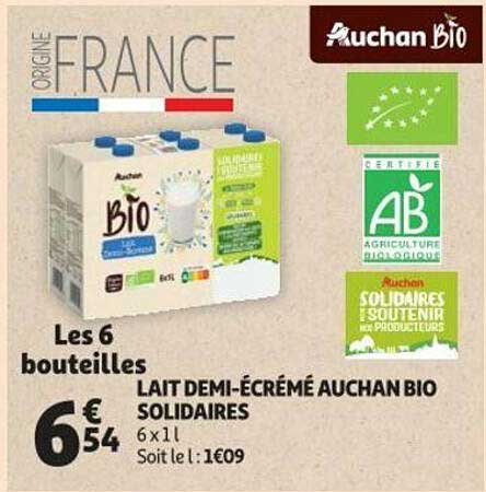 lait demi-écrémé auchan bio solidaires