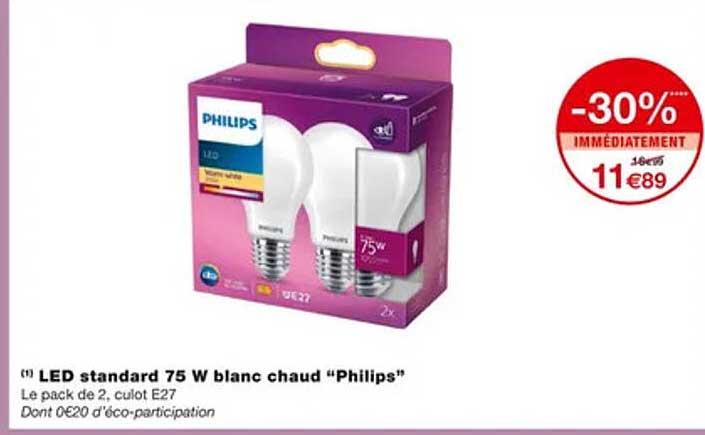 led standard 75w blanc chaud "philips"