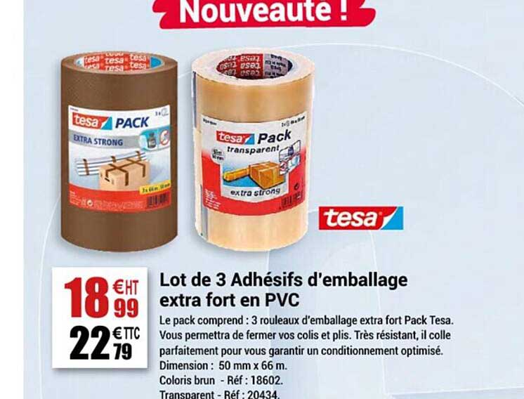 lot de 3 adhésifs d'emballage extra fort en pvc tesa