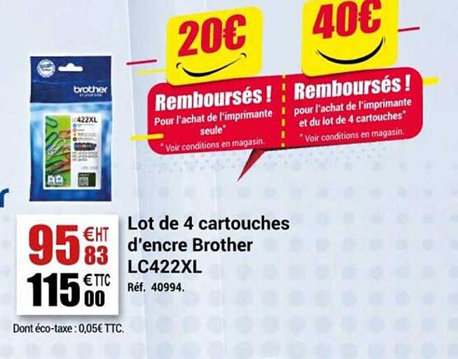lot de 4 cartouches d'encre brother lc422xl