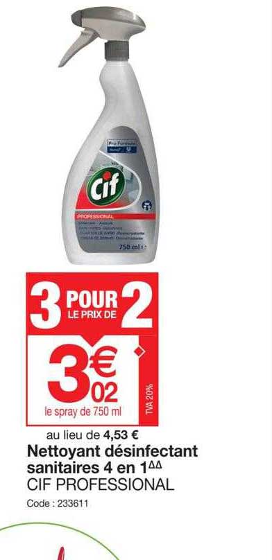 nettoyant désinfectant sanitaires 4 en 1 cif professional