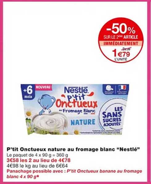 P'tit Onctueux Nature Au Fromage Blanc "nestlé"
