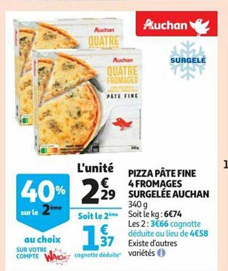 Pizza Pâte Fine 4 Fromages Surgelée Auchan