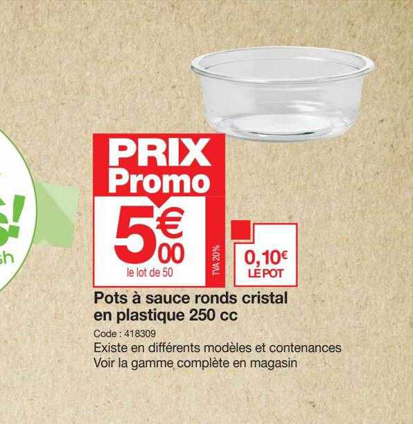 pots à sauce ronds cristal en plastique 250 cc