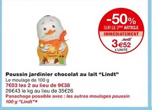 poussin jardinier chocolat au lait "lindt"