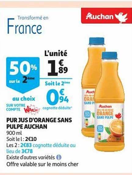 Pur Jus D'orange Sans Pulpe Auchan