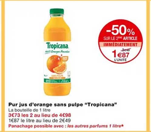 pus jus d'orange sans pulpe "tropocana"