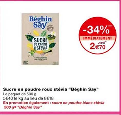 sucre en poudre roux stévia "béghin say"