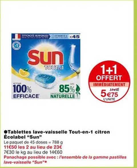 tablettes lave-vaisselle tout-en-1 citron écolabel "sun"