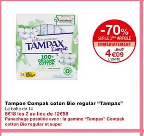 Tampon Compak Coton Bio Regular "tampax"
