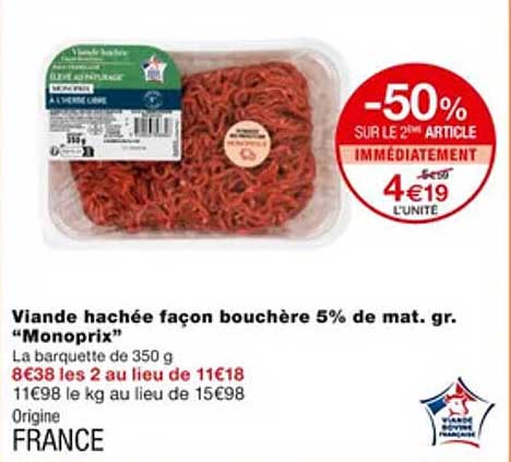 viande hachée façon bouchère 5% de mat.gr. "monoprix"