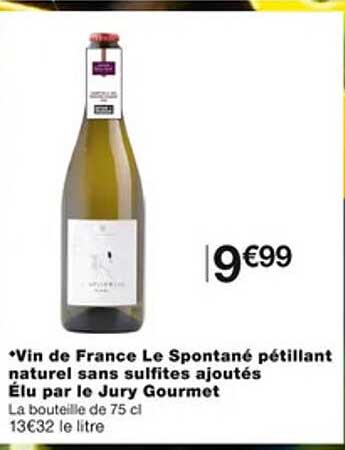 vin de france le spontané pétillant naturel sans sulfites ajoutés élu par le jury gourmet