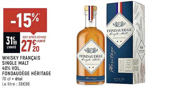 whisky français single malt 40% vol. fondaudège héritage