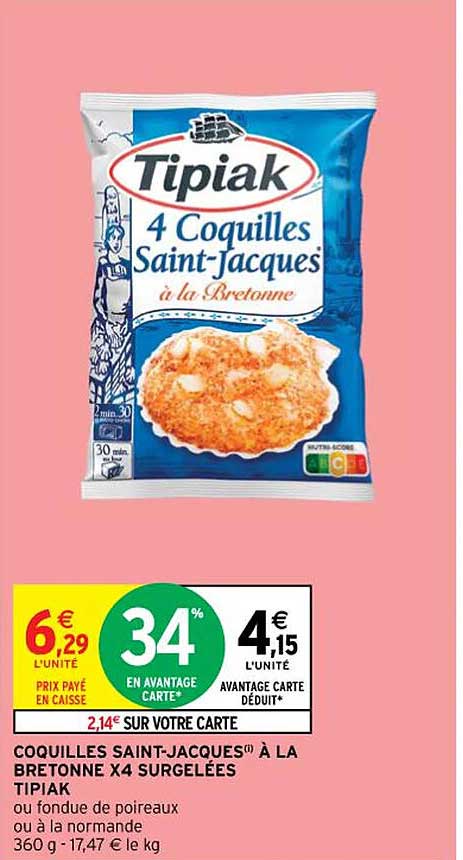 coquilles saint-jacques à la bretonne x 4 surgelées tipiak