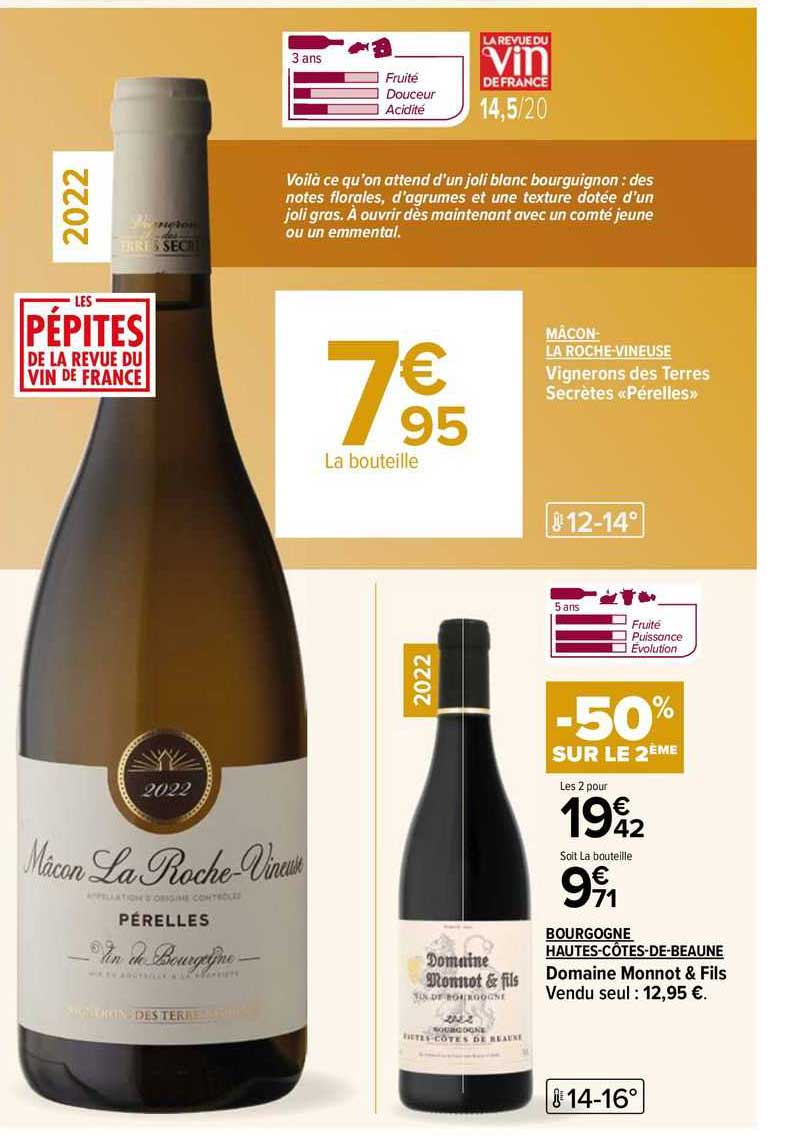 Mâcon-la Roche-vineuse Vignerons Des Terres Secrètes «pérelles», Bourgogne Hautes-côtes-de-beaune Domaine Monnot & Fils