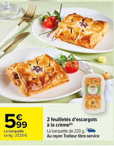 2 feuilletés d'escargots à la crème