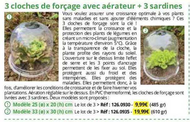 3 cloches de forçage avec aérateur + 3 sardines