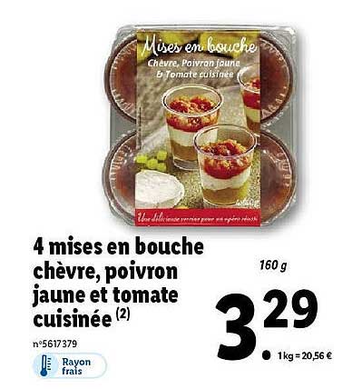 4 mises en bouche chèvre, poivron jaune et tomate cuisinée