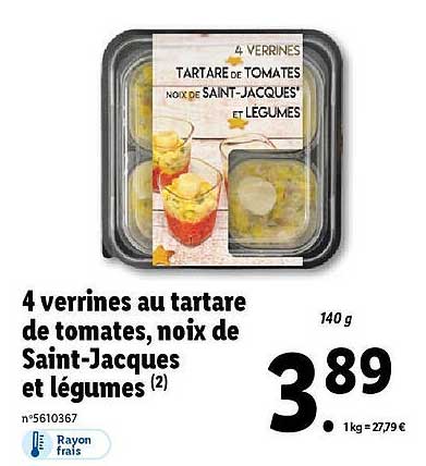 4 verrines au tartare de tomates, noix de saint-jacques et légumes