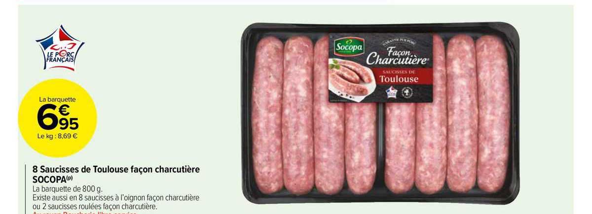 8 saucisses de toulouse façon charcutière socopa